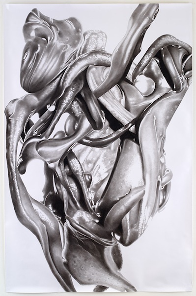 Peter Hock: Epic Orgustation, 2017, Reißkohle auf Papier, 300 x 196 cm

